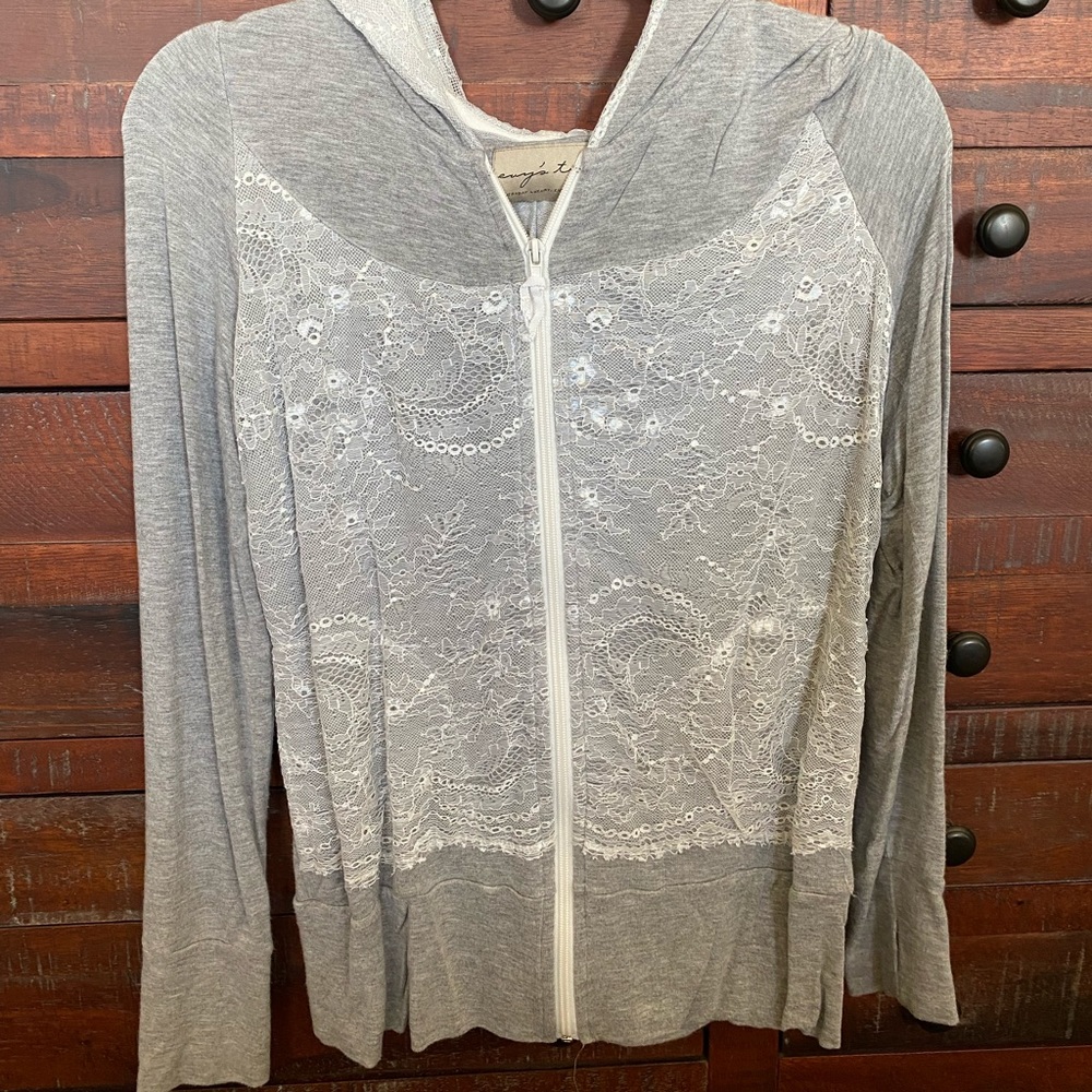 Evy’s Tree Ava Racer Zip Up Hoodie in Cream and Gray